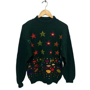 United Colors of Benetton Christmas Sweater Size S Green Shetland Wool